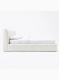 Luxury Bouclé Upholstered Bed in off-white with vertical channeling for bedroom furniture Dubai UAE