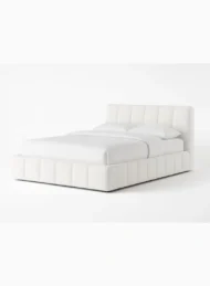 Luxury Bouclé Upholstered Bed in off-white with vertical channeling for bedroom furniture Dubai UAE