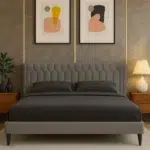 Meadow Modern Upholstered Bed Grey Velvet Geometric Tufted Headboard Custom Made Furniture Dubai Abu Dhabi UAE Kustom Deco