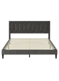 Meadow Modern Upholstered Bed Grey Velvet Geometric Tufted Headboard Custom Made Furniture Dubai Abu Dhabi UAE Kustom Deco