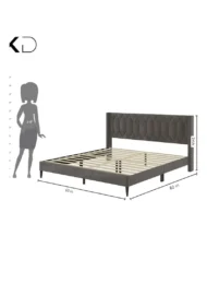 Meadow Modern Upholstered Bed Grey Velvet Geometric Tufted Headboard Custom Made Furniture Dubai Abu Dhabi UAE Kustom Deco