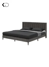 Meadow Modern Upholstered Bed Grey Velvet Geometric Tufted Headboard Custom Made Furniture Dubai Abu Dhabi UAE Kustom Deco