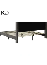 Meadow Modern Upholstered Bed Grey Velvet Geometric Tufted Headboard Custom Made Furniture Dubai Abu Dhabi UAE Kustom Deco