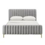 Mirellique Velvet Upholstered Bed Grey Vertical Channel Tufted Custom Made Furniture Dubai Abu Dhabi UAE
