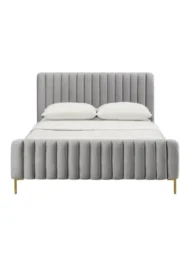 Mirellique Velvet Upholstered Bed Grey Vertical Channel Tufted Custom Made Furniture Dubai Abu Dhabi UAE