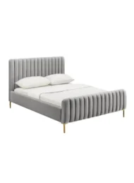 Mirellique Velvet Upholstered Bed Grey Vertical Channel Tufted Custom Made Furniture Dubai Abu Dhabi UAE