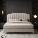 Modern Cavellure Upholstered Bed Grey Fabric Arched Headboard Gold Legs Custom Made Furniture Dubai Abu Dhabi UAE
