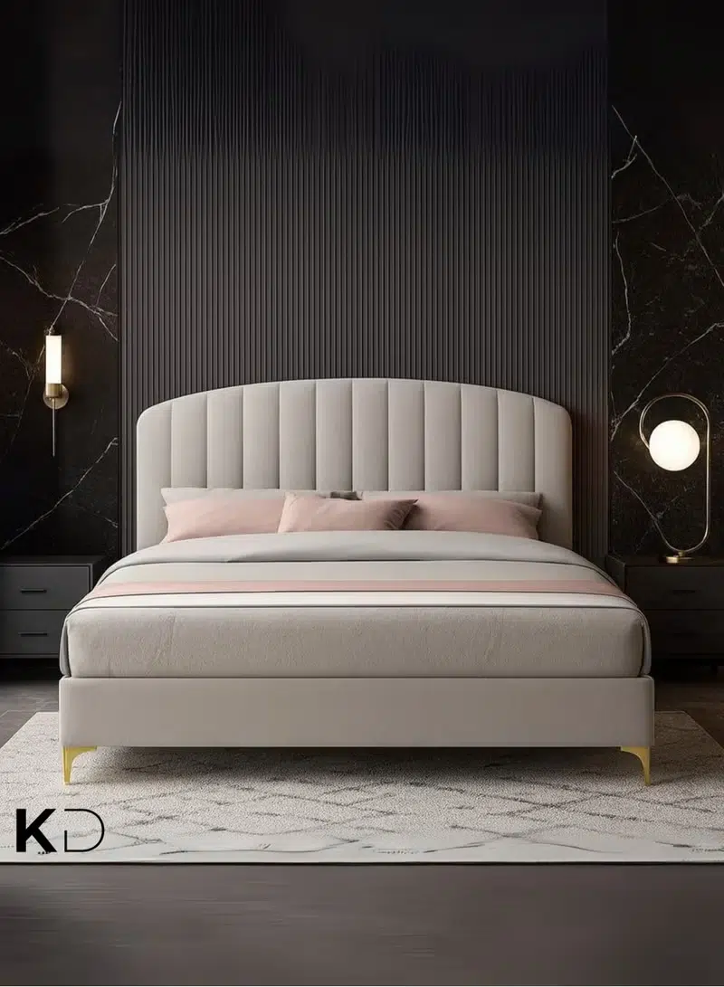 Modern Cavellure Upholstered Bed Modern Cavellure Upholstered Bed Grey Fabric Arched Headboard Gold Legs Custom Made Furniture Dubai Abu Dhabi UAE
