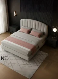 Modern Cavellure Upholstered Bed Grey Fabric Arched Headboard Gold Legs Custom Made Furniture Dubai Abu Dhabi UAE