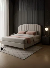 Modern Cavellure Upholstered Bed Grey Fabric Arched Headboard Gold Legs Custom Made Furniture Dubai Abu Dhabi UAE