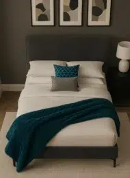 Modern Quilted Upholstered Bed Charcoal Grey Diagonal Stitching Custom Made Furniture Dubai Abu Dhabi UAE Kustom Deco