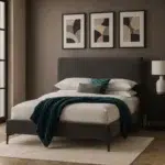Modern Quilted Upholstered Bed Charcoal Grey Diagonal Stitching Custom Made Furniture Dubai Abu Dhabi UAE Kustom Deco