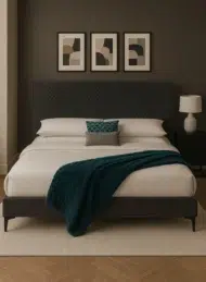 Modern Quilted Upholstered Bed Charcoal Grey Diagonal Stitching Custom Made Furniture Dubai Abu Dhabi UAE Kustom Deco