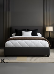 Orion Modern Upholstered Storage Bed Dark Grey Fabric Minimalist Design Custom Made Furniture Dubai Abu Dhabi UAE Kustom Deco