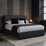 Orion Modern Upholstered Storage Bed Dark Grey Fabric Minimalist Design Custom Made Furniture Dubai Abu Dhabi UAE Kustom Deco