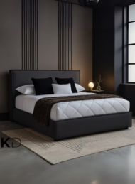 Orion Modern Upholstered Storage Bed Dark Grey Fabric Minimalist Design Custom Made Furniture Dubai Abu Dhabi UAE Kustom Deco