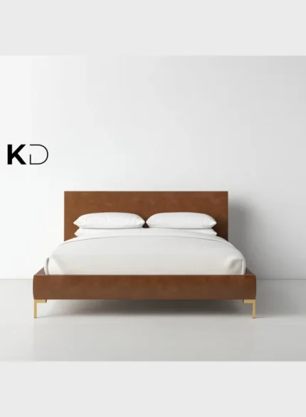 Orluxeva Faux Leather Upholstered Bed Tan Brown Custom Made Luxury Furniture Dubai UAE Contemporary Bedroom Decor