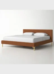 Orluxeva Faux Leather Upholstered Bed Tan Brown Custom Made Luxury Furniture Dubai UAE Contemporary Bedroom Decor