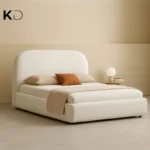 Quorvessa Wavy Upholstered Bed White Fabric Curved Headboard Custom Made Luxury Furniture Dubai UAE Modern Minimalist Bedroom Design