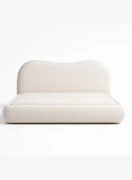 Quorvessa Wavy Upholstered Bed White Fabric Curved Headboard Custom Made Luxury Furniture Dubai UAE Modern Minimalist Bedroom Design