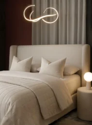 buy boucle upholstered bed Dubai UAE luxury beige bed modern bedroom furniture UAE best bed for small rooms and premium interiors.