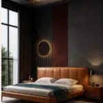 Tanvexia custom bed tan brown king size bed modern bedroom furniture Dubai UAE upholstered style bed.