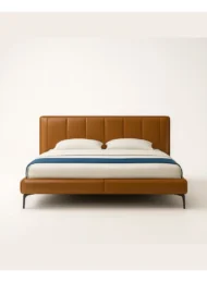 Tanvexia custom bed tan brown king size bed modern bedroom furniture Dubai UAE upholstered style bed.