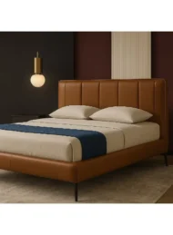 Tanvexia custom bed tan brown king size bed modern bedroom furniture Dubai UAE upholstered style bed.