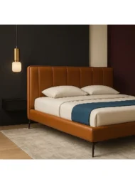 Tanvexia custom bed tan brown king size bed modern bedroom furniture Dubai UAE upholstered style bed.