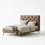 Tufted Upholstered Leather Bed Brown Faux Leather Custom Made In Dubai UAE Kustom Deco Furniture