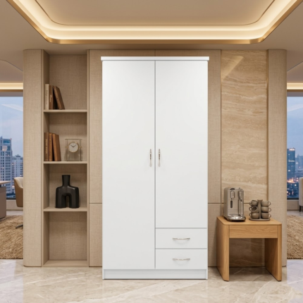 Veltrionyx wooden wardrobe cabinet for office furniture and home use with vertical enclosed storage design in a modern UAE interior.