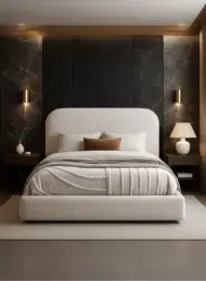 Venezia Modern Upholstered Bed White Fabric Custom Made Luxury Furniture Dubai UAE Modern Bedroom Interior Design