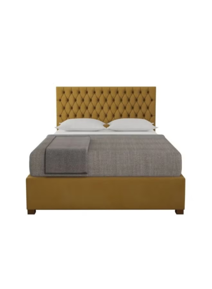 Zenith Dream Ottoman Bed Deep Mustard Velvet Diamond Tufted Storage Bed Custom Made Furniture Dubai Abu Dhabi UAE Kustom Deco