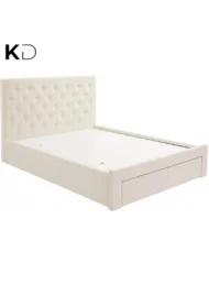 Zoriel Tufted Upholstered Storage Bed Beige Fabric Diamond Tufting Drawers Custom Made Furniture Dubai Abu Dhabi UAE