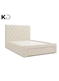 Zoriel Tufted Upholstered Storage Bed Beige Fabric Diamond Tufting Drawers Custom Made Furniture Dubai Abu Dhabi UAE