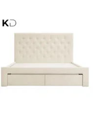 Zoriel Tufted Upholstered Storage Bed Beige Fabric Diamond Tufting Drawers Custom Made Furniture Dubai Abu Dhabi UAE