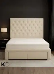 Zoriel Tufted Upholstered Storage Bed Beige Fabric Diamond Tufting Drawers Custom Made Furniture Dubai Abu Dhabi UAE