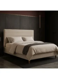 Zynora Modern Fabric Upholstered Bed Beige Channel Tufted Headboard Custom Made Furniture Dubai Abu Dhabi UAE Kustom Deco