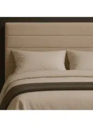 Zynora Modern Fabric Upholstered Bed Beige Channel Tufted Headboard Custom Made Furniture Dubai Abu Dhabi UAE Kustom Deco