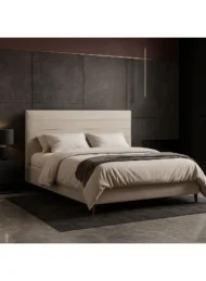 Zynora Modern Fabric Upholstered Bed Beige Channel Tufted Headboard Custom Made Furniture Dubai Abu Dhabi UAE Kustom Deco
