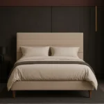 Zynora Modern Fabric Upholstered Bed Beige Channel Tufted Headboard Custom Made Furniture Dubai Abu Dhabi UAE Kustom Deco