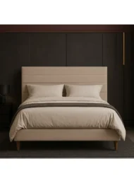 Zynora Modern Fabric Upholstered Bed Beige Channel Tufted Headboard Custom Made Furniture Dubai Abu Dhabi UAE Kustom Deco