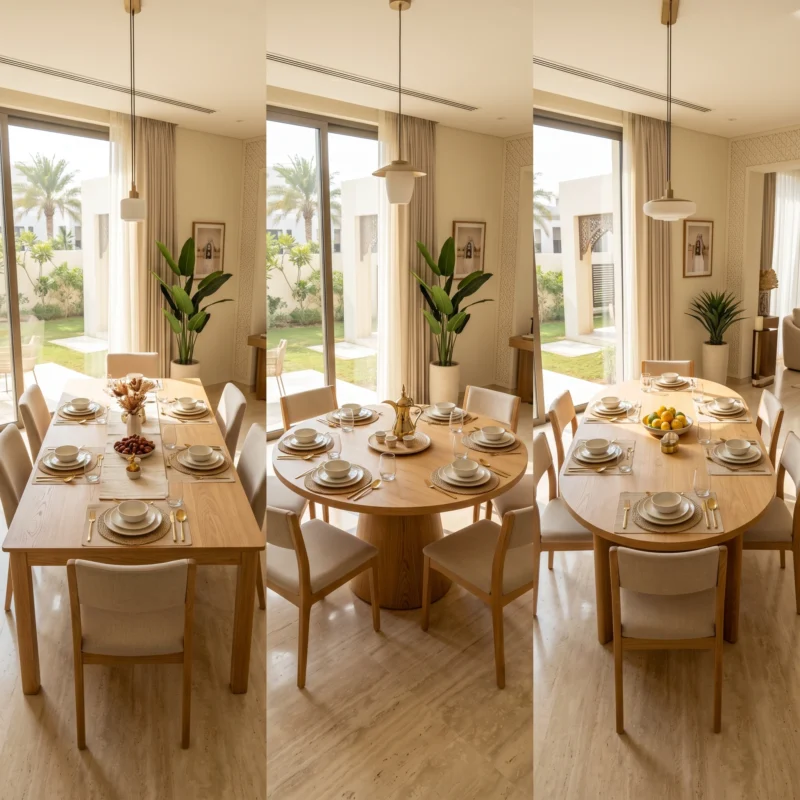 Round vs rectangular vs oval dining table comparison for UAE homes