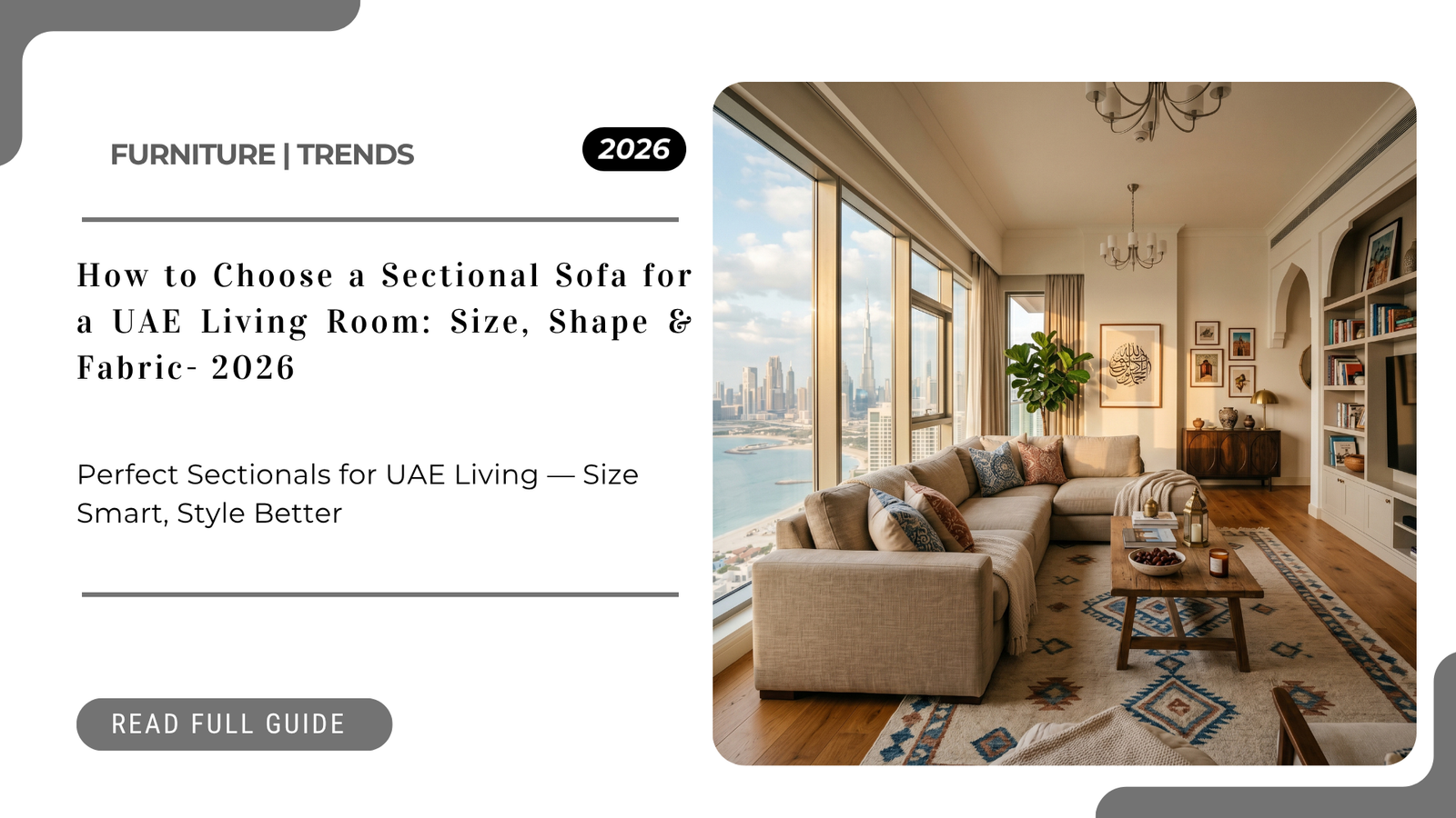 Sectional sofa in a UAE living room showing L-shape configuration with linen fabric and natural light