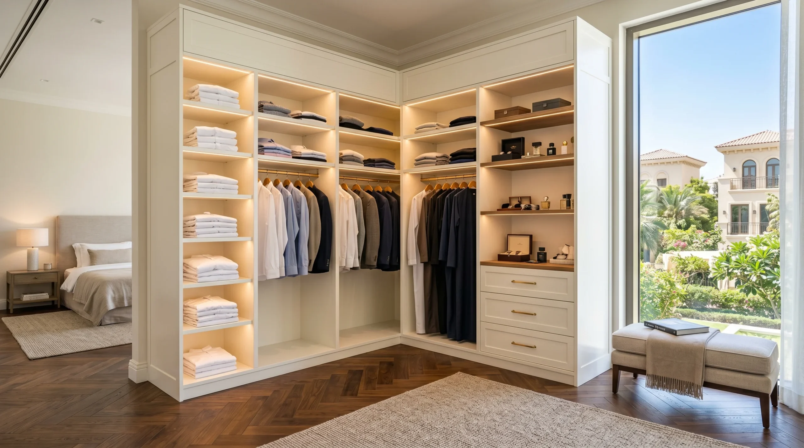 walk in wardrobe dubai villa master bedroom kustomdeco