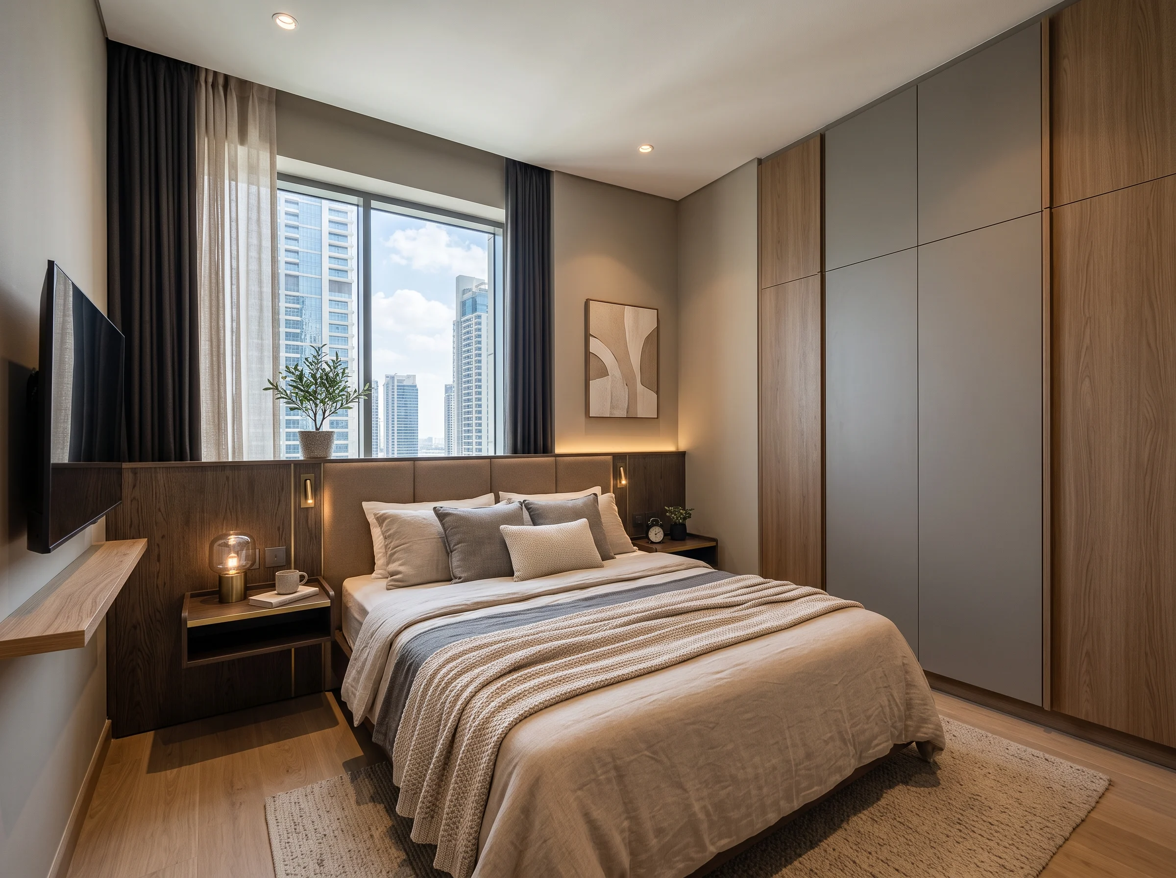 Space-saving bedroom furniture for a Dubai apartment
