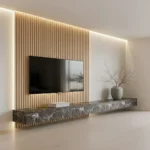Veltrano Floating TV Unit With Light Wood Slat Panel