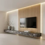 Veltrano Floating TV Unit With Light Wood Slat Panel - Image 4