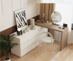 Modern Wooden Dressing Table with Storage & Mirror - Image 2