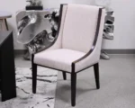 Set of 6 Ebony Framed Dining Chairs w/ Taupe Weave Fabric - Image 2